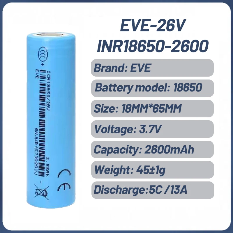 1-100pcs 3.7V 2600mAh EVE ICR 18650/26V Lithium Battery Brand New Original 5C Power Battery Real Capacity for DIY Battery Pack