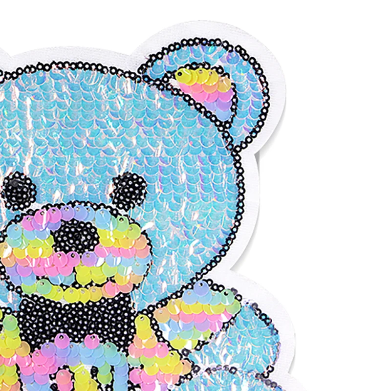 Gorgeous Fashion Colorful Shiny Bear Sequins Icon Embroidery Applique Patch for Clothing DIY Sew up Badge on the Backpack