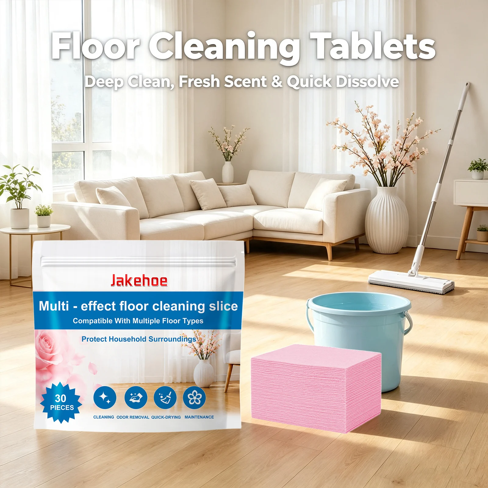 Multi-effect Floor Cleaning Sheets Clean Dirt Eliminate Odors Floor Maintenance Rose Scent Quick Dissolve Floor Cleaner Tablets