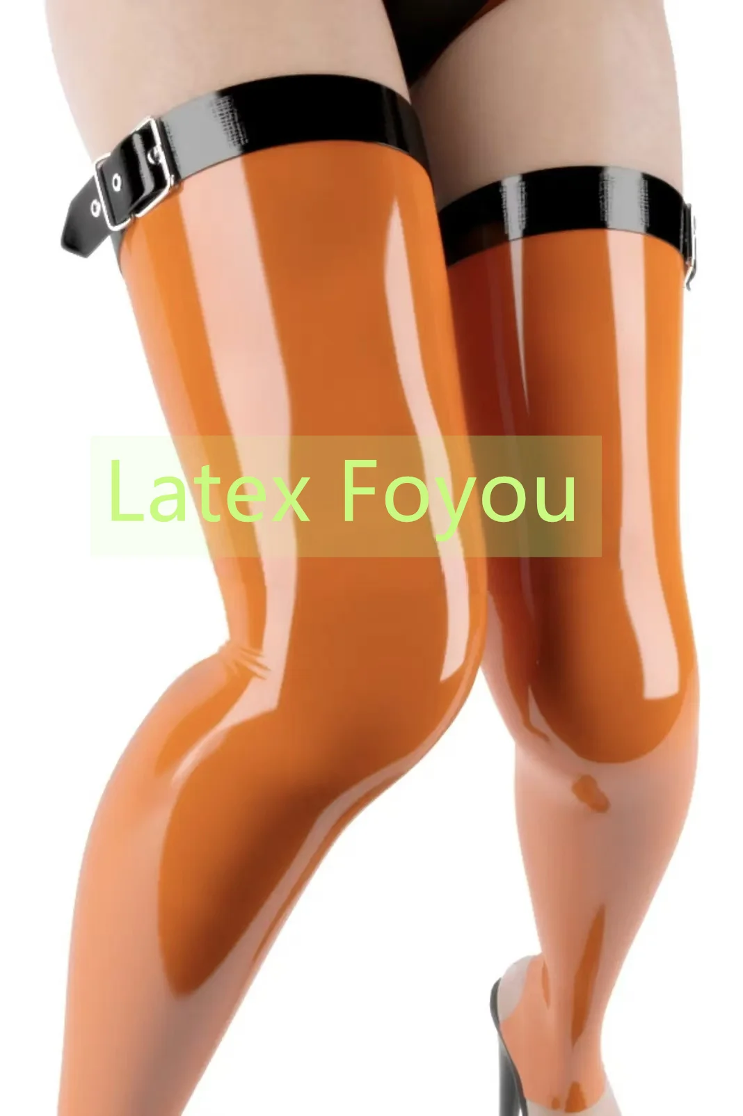 Modische Unisex-Strümpfe aus Naturlatex mit seitlicher Schnalle, schicke Steigbügelstrümpfe, klassische Oberschenkelstrümpfe, lange Socken, Cosplay-Outfit