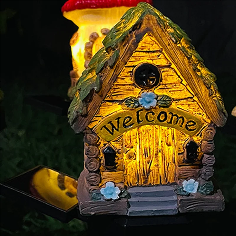 AF90-1Pc Luce solare in resina Novità Impermeabile Piccola casa Lampada da pavimento a LED per la decorazione del prato del giardino esterno