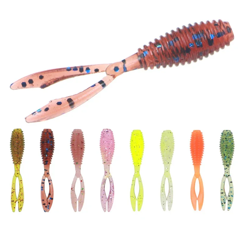 Fishing Soft Lures Rockfish 10pcs/lot 0.4g 35mm Twin Tail Artificial Wobbler Ocean Rock Silicone Shad Worm Bait