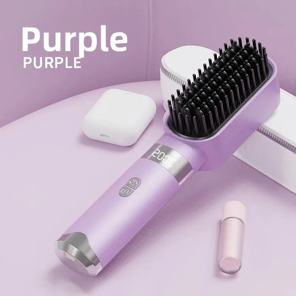 

Portable Wireless Hair Straightener 3 Temp Settings 140-200C° Straight Hair Comb LCD Display Rechargeable Straightening Comb