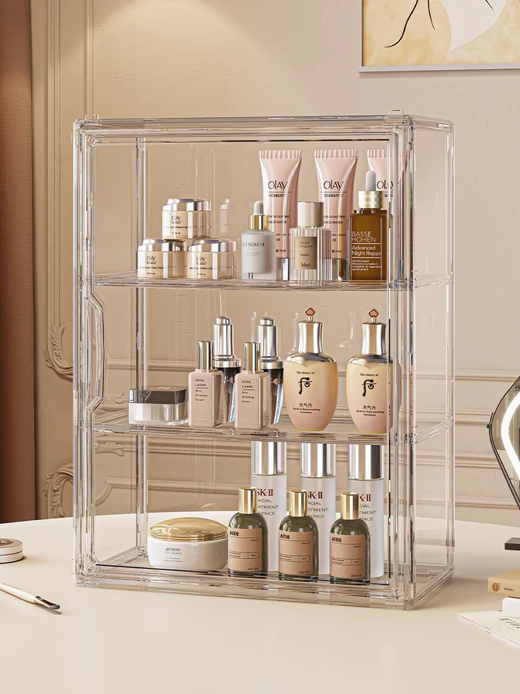 

Акриловый настольный органайзер для хранения, большой емкости, прозрачный, пылезащитный, для косметики и средств по уходу за кожей, держатель для стола