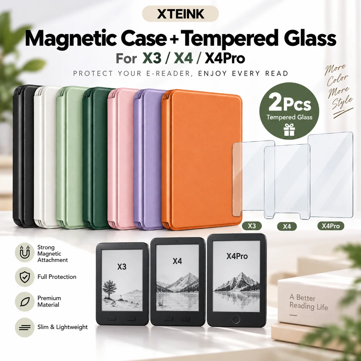 XTEINK X3 X4 X4Pro Magnetic Case Protective Cover for E-Reader Slim Shockproof Strong Magnetic Shell Multiple Colors Accessories