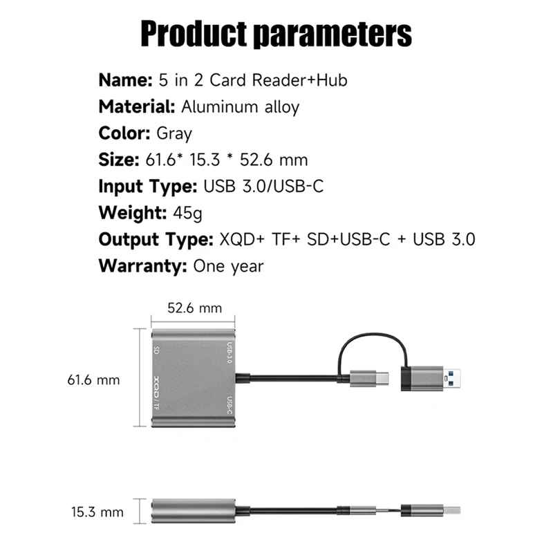 Top-New USB 3.0 Memory Card Reader 5 In1 USB-C To TF SD XQD Card Reader Adapter For Iphone 15 Pro/Max  Pro/Air 2023