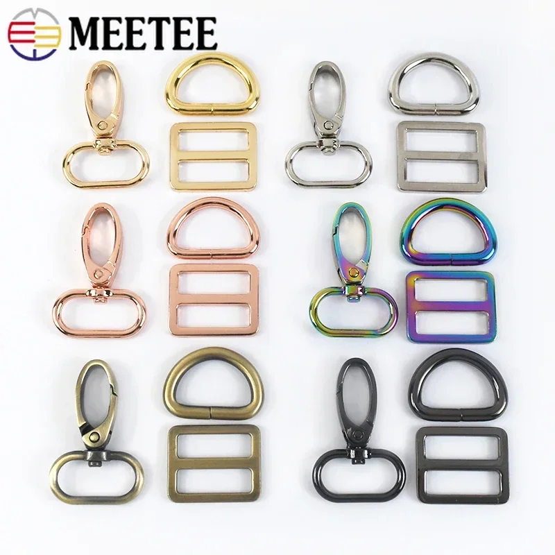 5Sets Meetee 16-38mm Metal Bag Buckles Strap Swivel Lobster Clasp D Rings Hooks Webbing Belt Adjuster Loops DIY Accessories