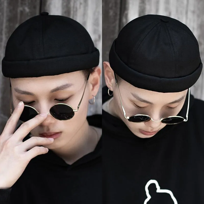 Men Women Retro Dome Melon Streetwear Brimless Beanie Cap Unisex Skullcap Sailor Cotton Trendy Color Elastic Panels Docker Hat