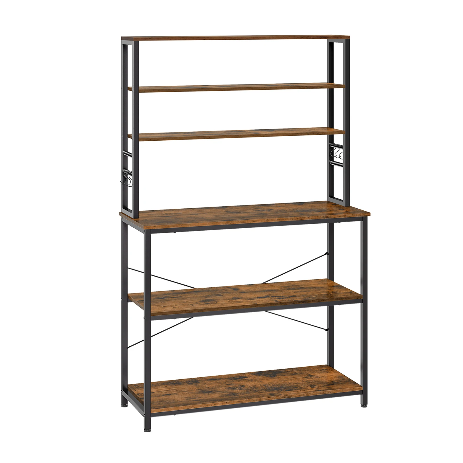 VASAGLE Kitchen Storage Rack, Coffee Bar, Baker's Rack, 6 Shelves, 6 Hooks, Microwave Stand, Industrial Style, 40 x 100 x 167cm