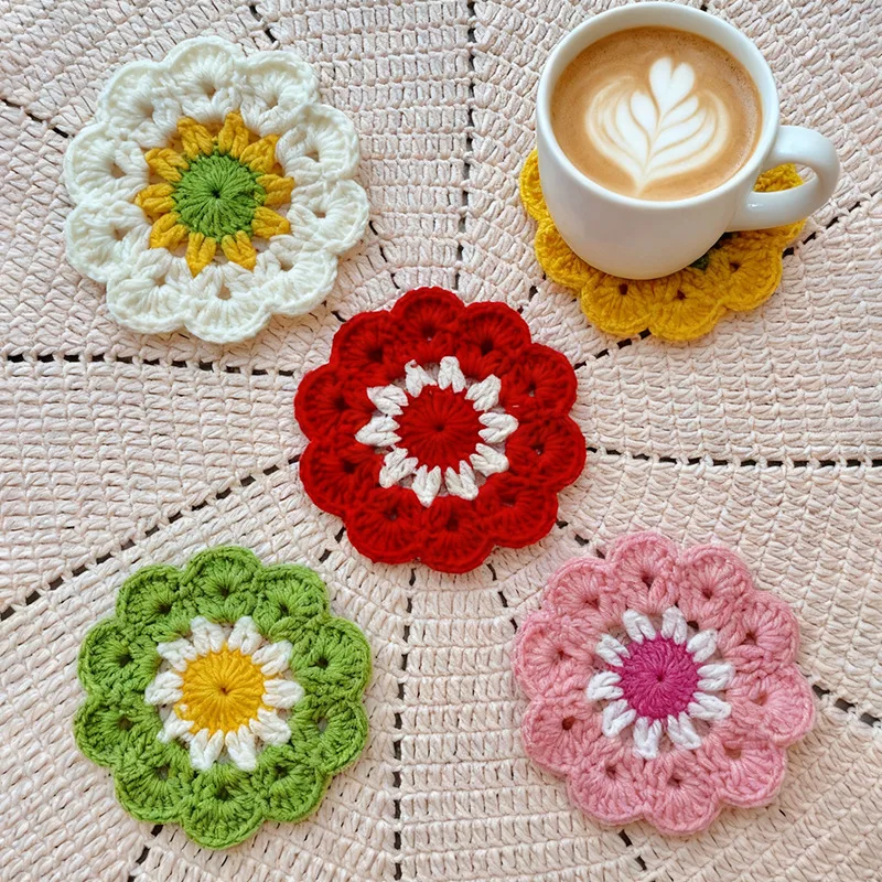 Ensemble de dessous-de-verre en crochet faits à la main – Sets de table en fil de coton, résistants à la chaleur, pour table à manger, cuisine et décoration intérieure
