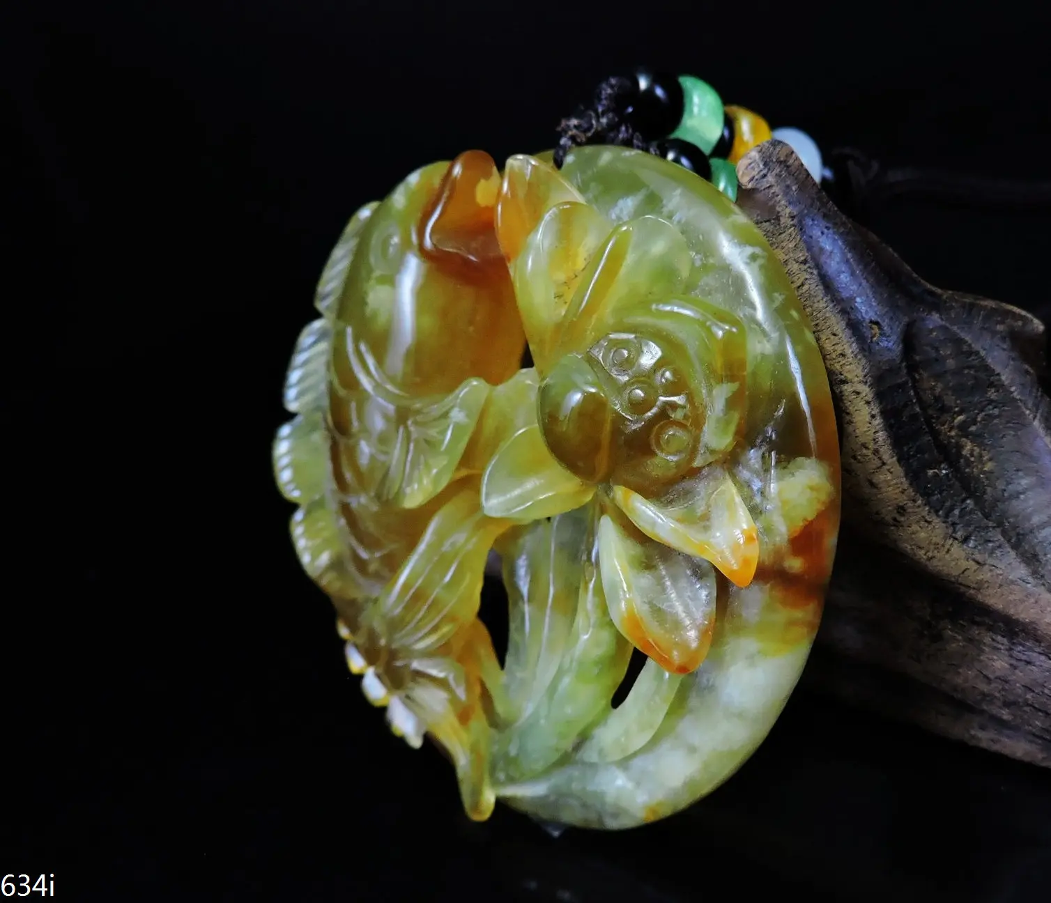 Jade Jewelry Natural Jade Pendant Necklace Hand-Carved fish&lotus flower Jadeite Necklace Pendant Gift No Treatment 634i