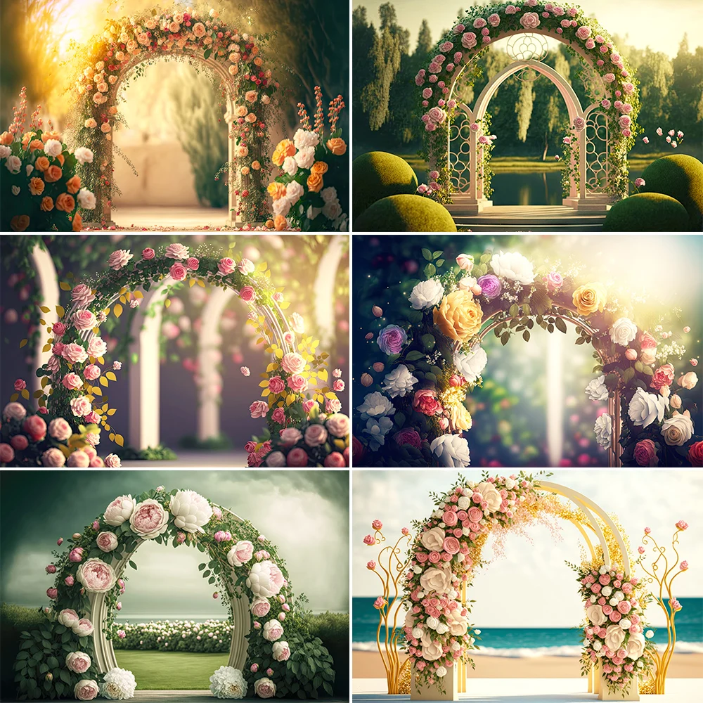 

Bonvvie Photography Background Romantic Wedding Arch Roses Bridal Shower Decor Portrait Photocall Backdrop for Photo Studio