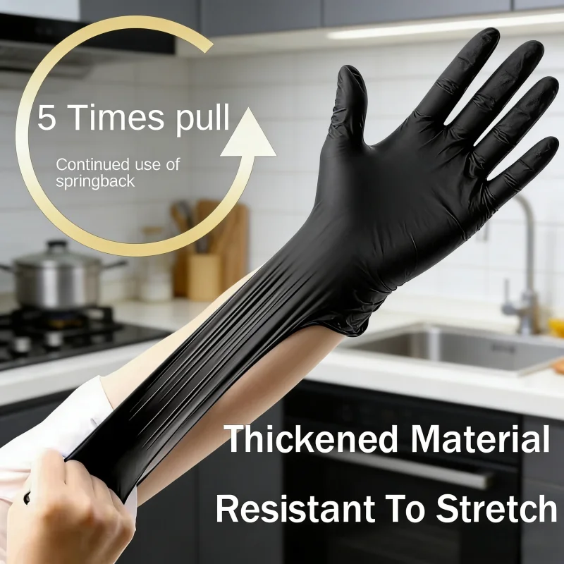Thick Black Composite Nitrile Disposable Gloves 100Pack Wear‑Resistant Latex‑Free Gloves For Beauty Kitchen Household Use