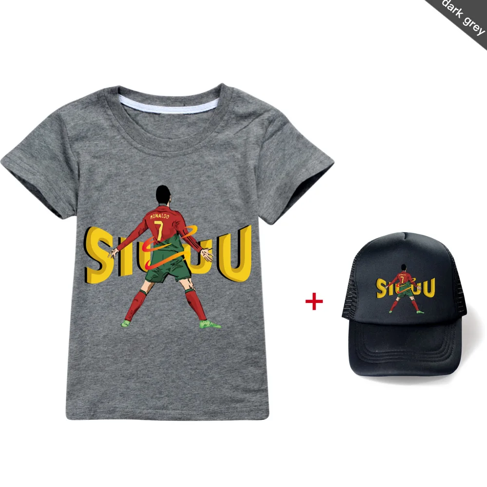 Siuuu 3D Prints Children T-shirts Fashion Summer Short Sleeve Tshirt Hot Sale Football Cr7 Casual Streetwear Clothes Sunhat