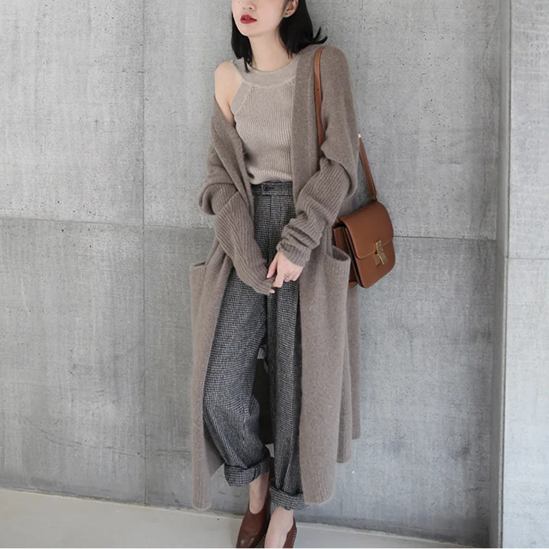 

Autumn and Winter New Women's Solid Color Long-sleeved Sweater Fashionable and Elegant with Pocket Cardigan Casual Sweater Coat