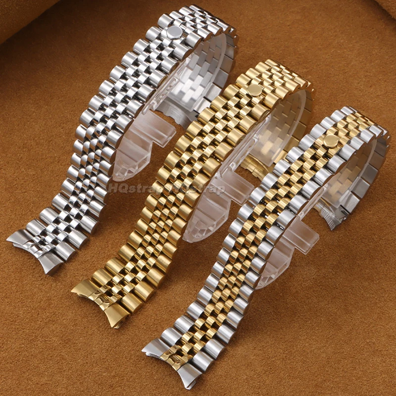 Stainless Steel Strap 13mm 17mm 20mm 21mm Curved End Watch Band for Jubilee for Rolex Universal Metal Folding Buckle Bracelet