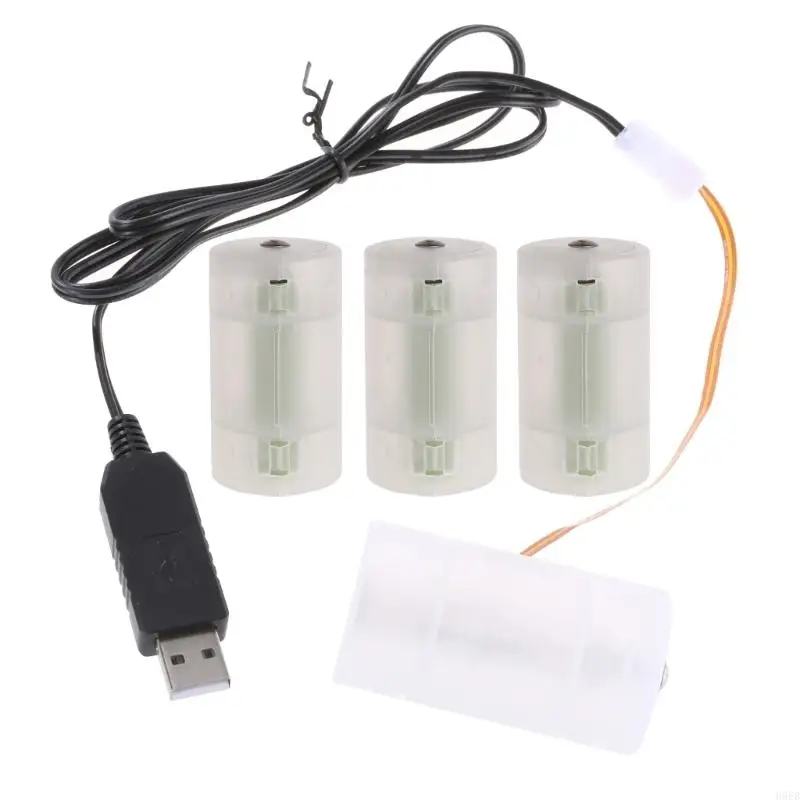 H9EB USB LR20 D Battery Eliminators Replace Kit 5V to 6V Boost Power Supply Converters 4Pcs 1.5V LR20 D Connect Cable