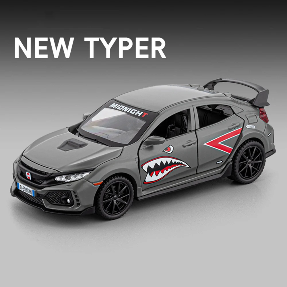 

1:32 Honda NEW TYPER Subaru Impreza Toys Cars Models with Light Music Pull Back Miniature Car 6 Doors Opened Vehicles Home Decor