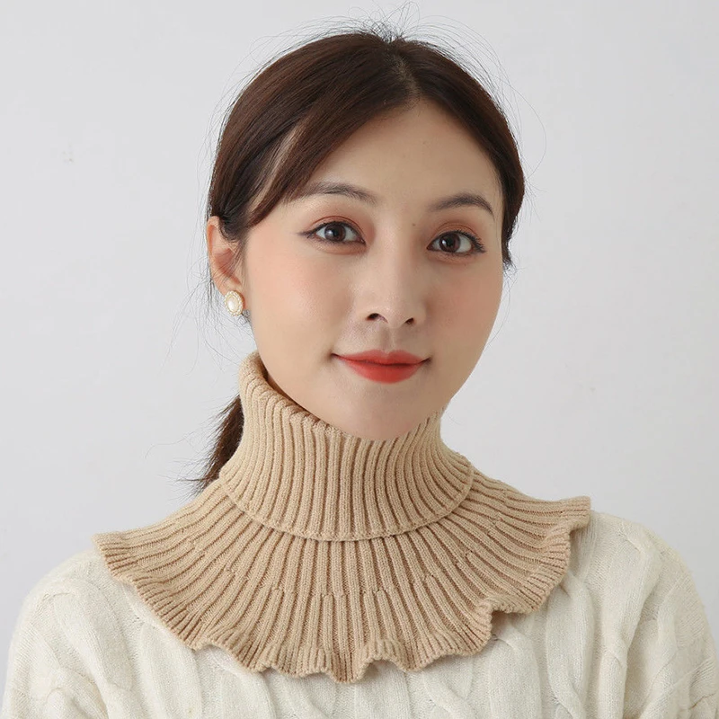 Warm Knitted Fake Collar Women Thicken Turtleneck Ruffles False Collars Detachable Neck Guard Winter Windproof Fake Collar