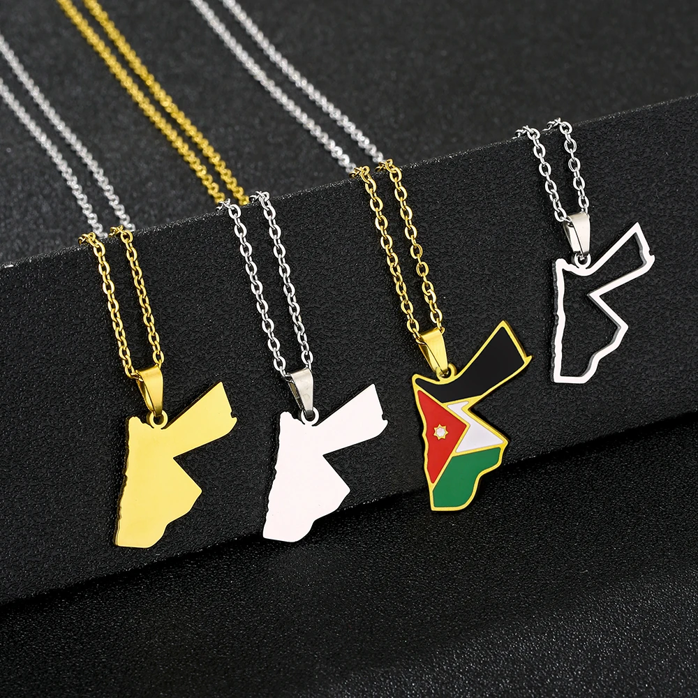 2025 Hashemite Kingdom of Jordan Map Flag Pendant Necklace Stainless Steel Men's and Women's Map Jewelry Gift Necklace
