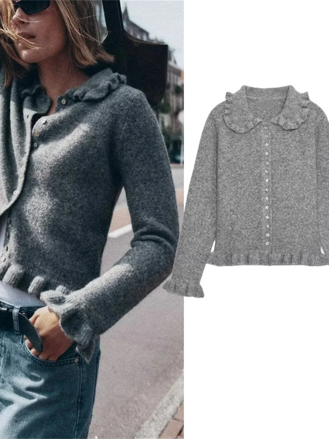Faionable Layered Decorative Long Sve Knitted Jaet Collared Commute Sle Women's New Arrival Autumn 2025 Pure Color