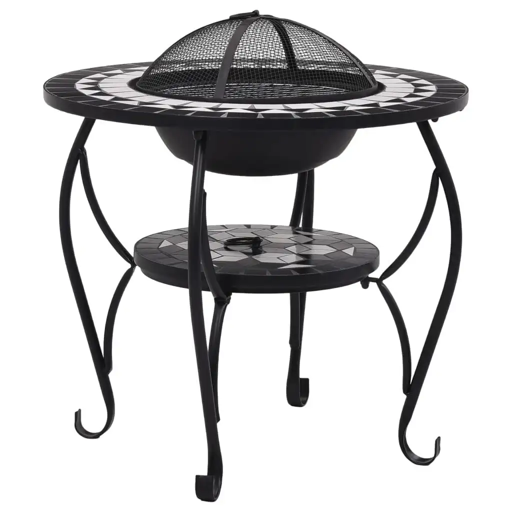 vidaXL Table à feu en céramique mosaïque noir et blanc Ø68cm pour jardin, patio, cour, soirée