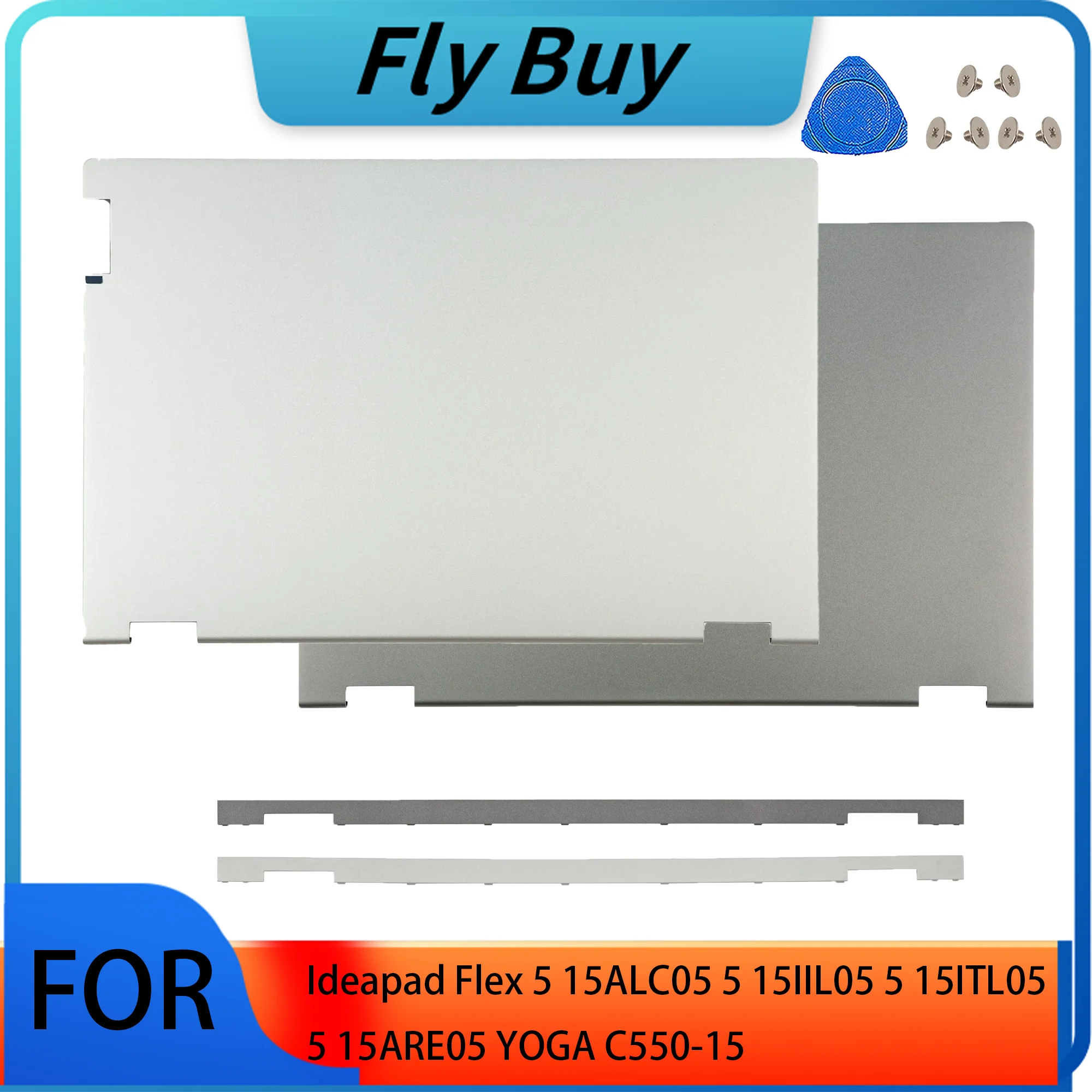 Laptop Case For Lenovo YOGA C550-15 Ideapad Flex 5-15IIL05 5-15ITL05 5-15ALC05 Metal Screen Back Cover Hinges Cover Silver/Gray