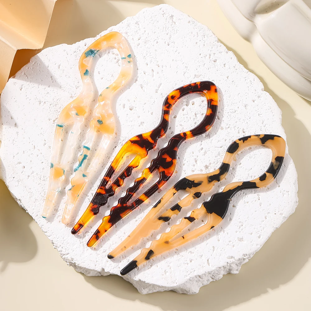 U-شكل الشعر العصي السلحفاة الاكريليك المضادة للانزلاق دبوس الشعر للنساء الشعر عصا كعكة مشط خلات مقاطع الشعر إكسسوارات الشعر #4