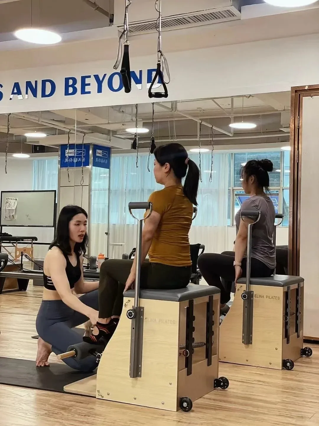 

-Yoga Pilates Combo Reformer Chair With Handles And Springs Versatile Exercise Equipment For Home Workouts