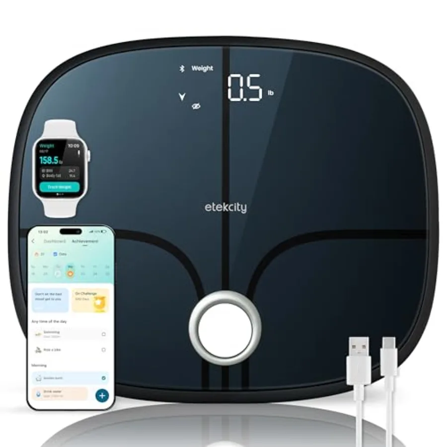 

Smart Rechargeable Digital Bathroom Scale for Body Weight BMI Fat Muscle Mass 13 Metrics Secret Mode Bluetooth Connect to Free