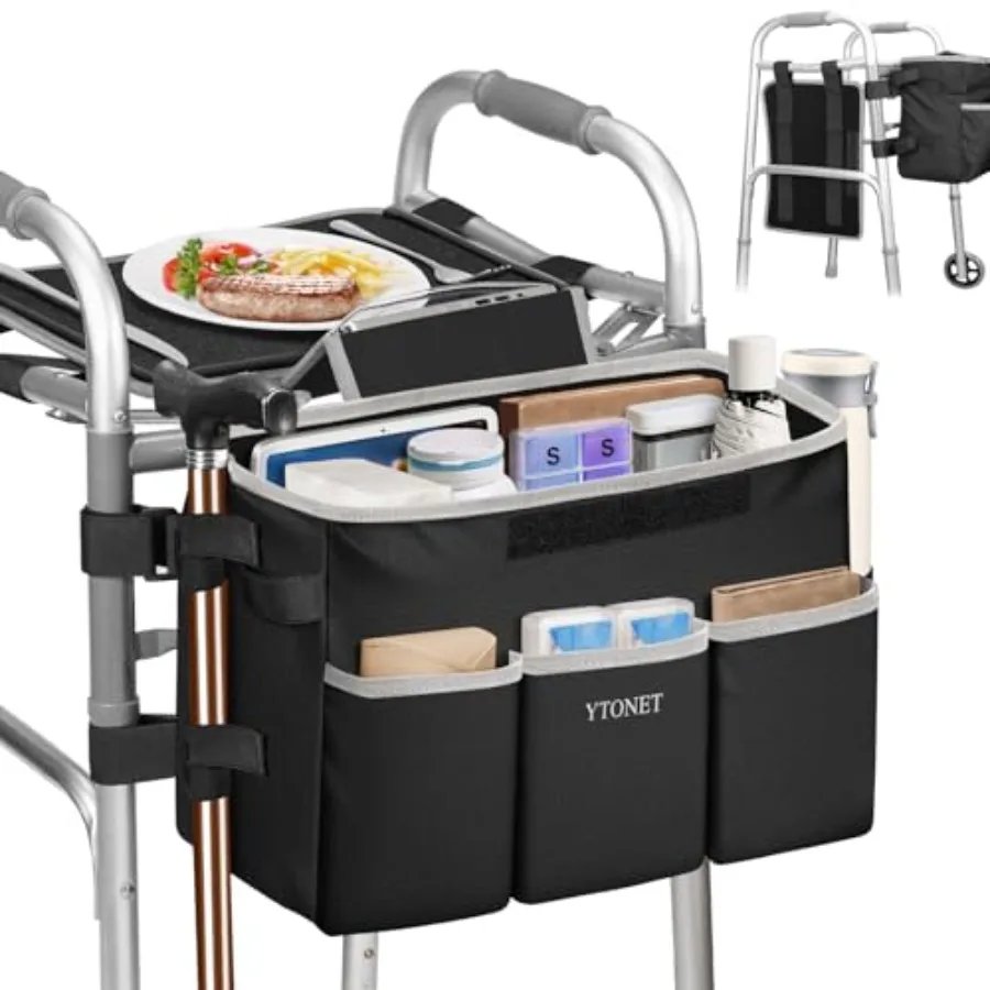 

Ytonet Walker Basket with Tray, Detachable Walker Tray for Folding Walkers, Large Capacity Storage Basket with Phone and Crutch