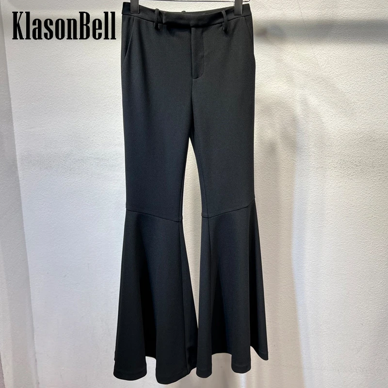 

3.1 KlasonBell 2024 Spring New Elegant High Waist Spliced Flare Pants Women's Back Pocket Button Slim Trousers