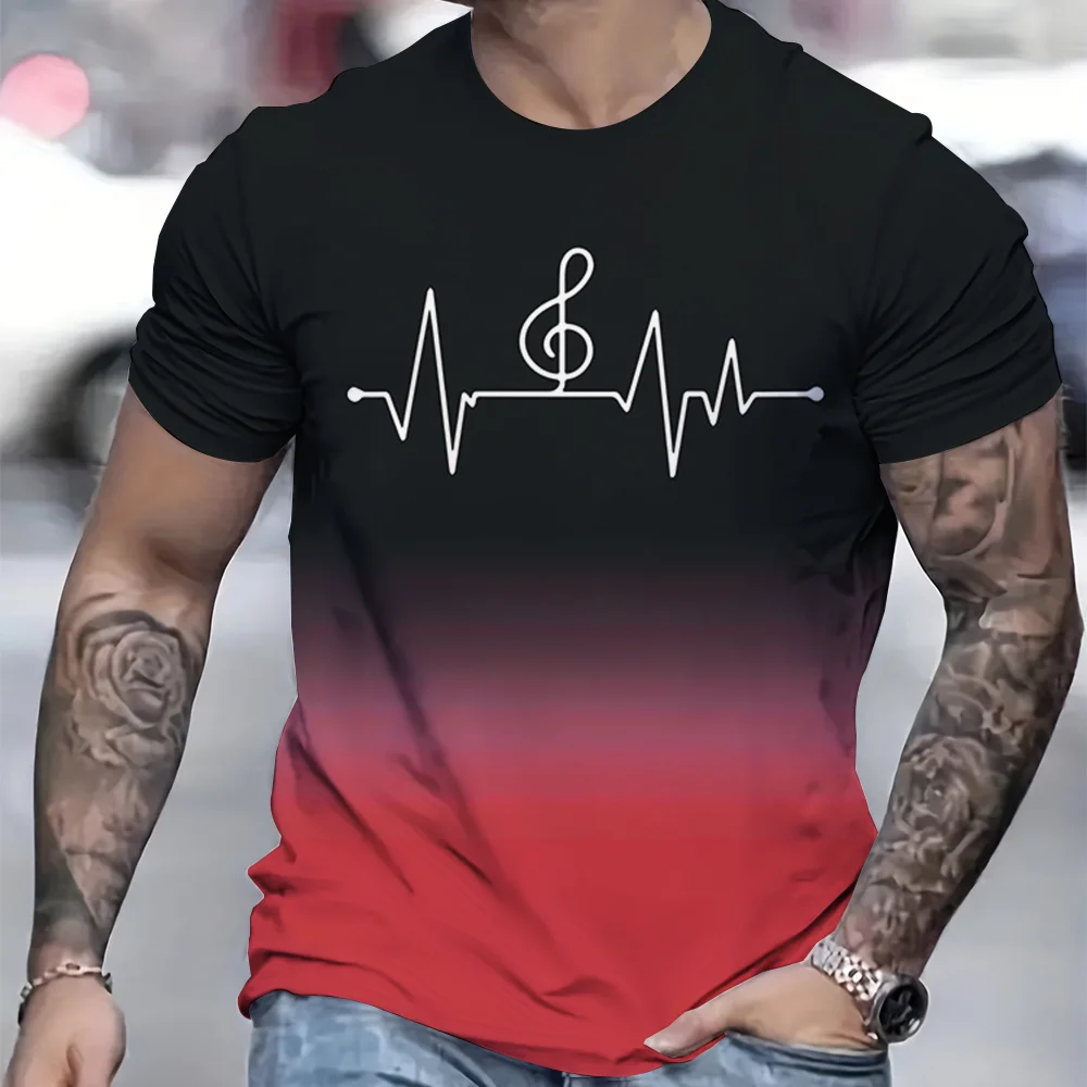 Casual Men's T-Shirt Summer Gym Short Sleeved T-Shirt 3D Ripple Pattern Printed T-Shirts Oversized Men Clothing Tops Outdoor New