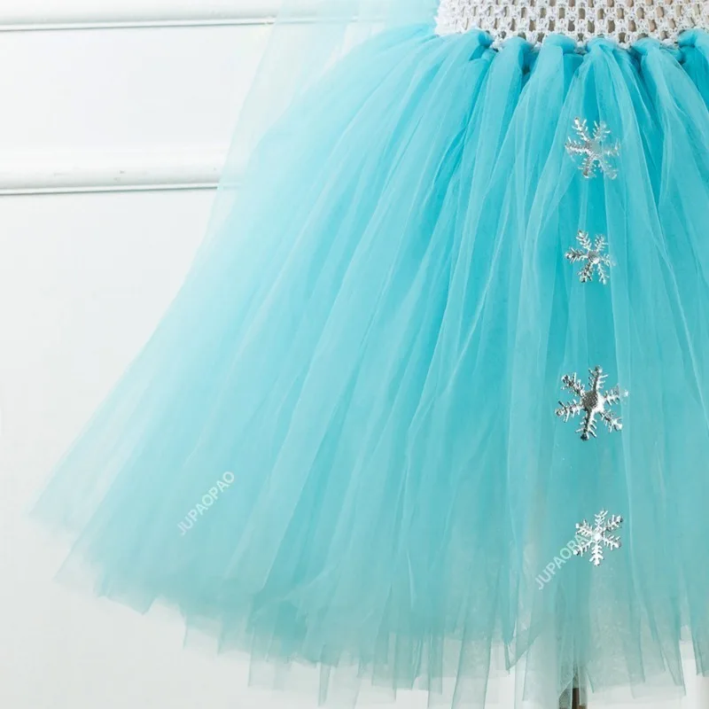 New Blue Princess Dress for Girls Snow Queen Tutu Dress Up Costumes for Kids Girl New Year Clothes Snowflake Christmas Outfits