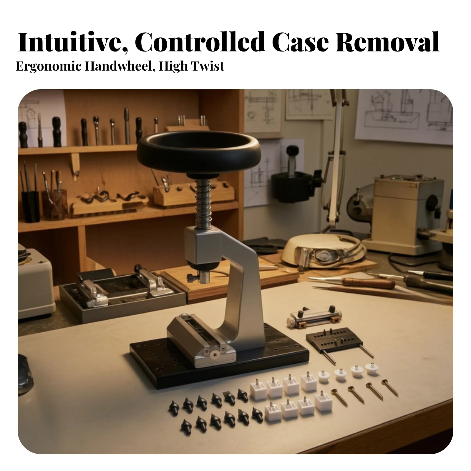 Watch Case Opening Tool Spring-Loaded Watch Repair Tool with Handwheel Sturdy Long-Lasting for Watchmakers, Workstations