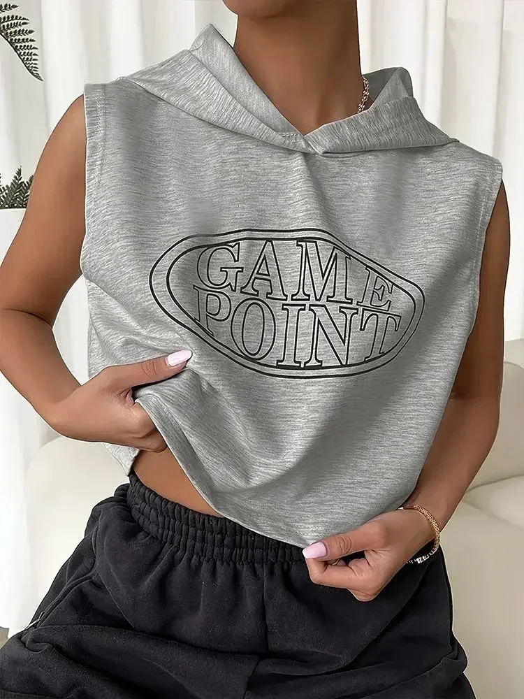 

Y2K tank tops with hooded New Spring Sweatshirt Pullovers Hoodie crop Tops Streetwear