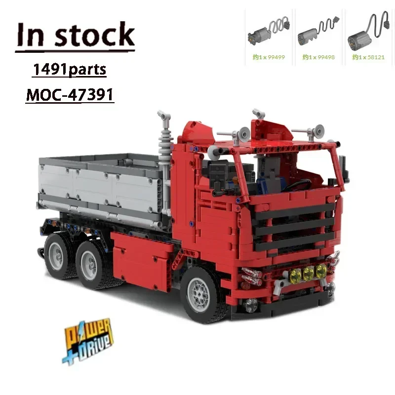 MOC-47391RC شاحنة قلابة حمراء تجميعها الربط بنة نموذج 1491 أجزاء الطوب الكبار الاطفال عيد ميلاد لعبة مخصصة هدية