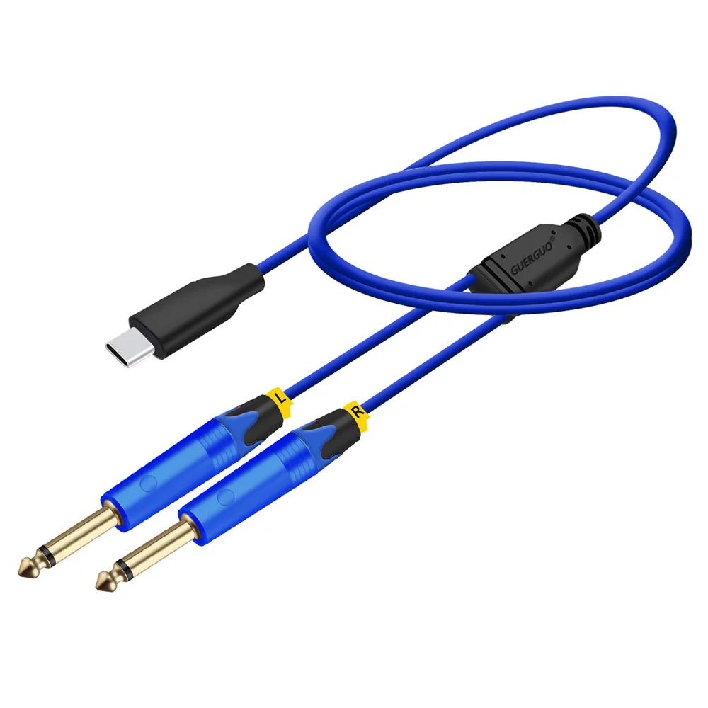 USB C to Dual 6.35/6.5mm Mono Audio Cable,USB Type C Male to Dual 1/4 inch TS Male Jack Y Splitter Cord for Amplifier,Speaker