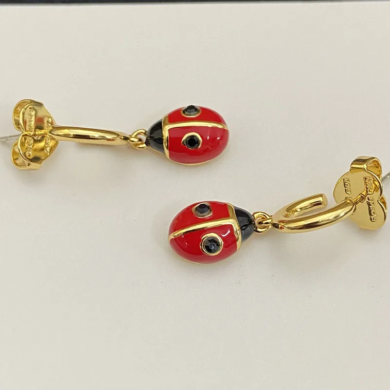 Red enamel ladybug dangle hoop earrings for women insect earrings cute funny creative jewelry new in 2026