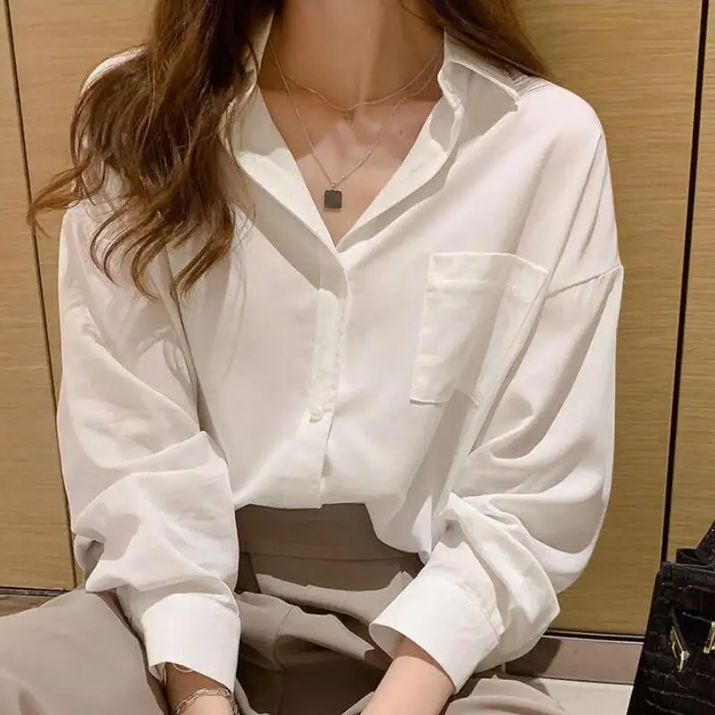 

White Shirt New Long Sleeve Blouse Jacket with Cotton for Women Spring Autumn 2026 Fashion Loose Minimalist Versatile Blouse