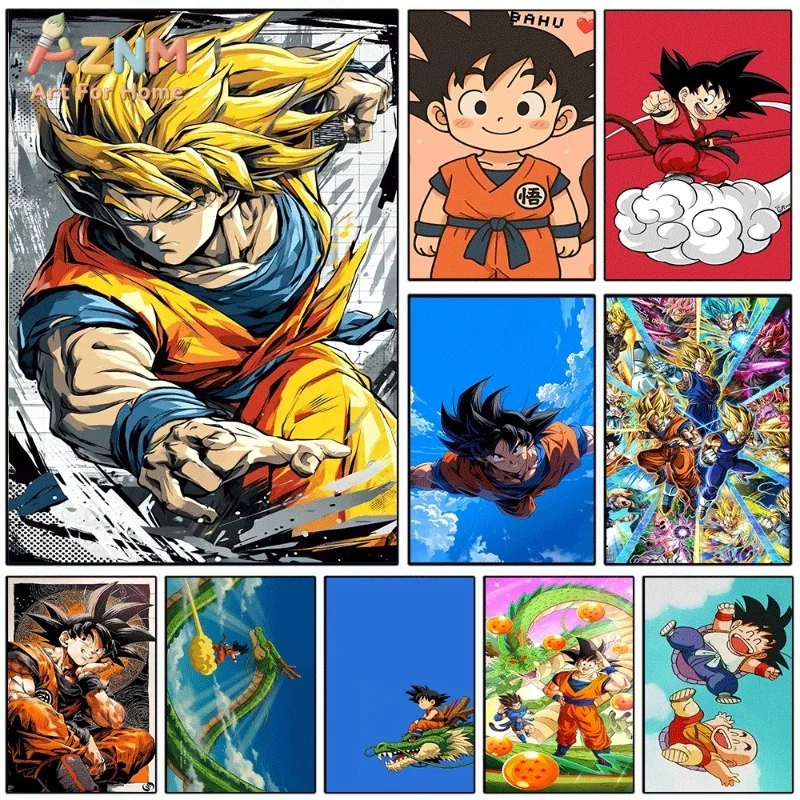 Dragon Ball Super Saiyan Goku, Goku en su versión infantil, Shenron, cuadro de anime para pared, sin marco, pintura sobre lienzo, póster para el hogar, la sala de estar o el dormitorio.