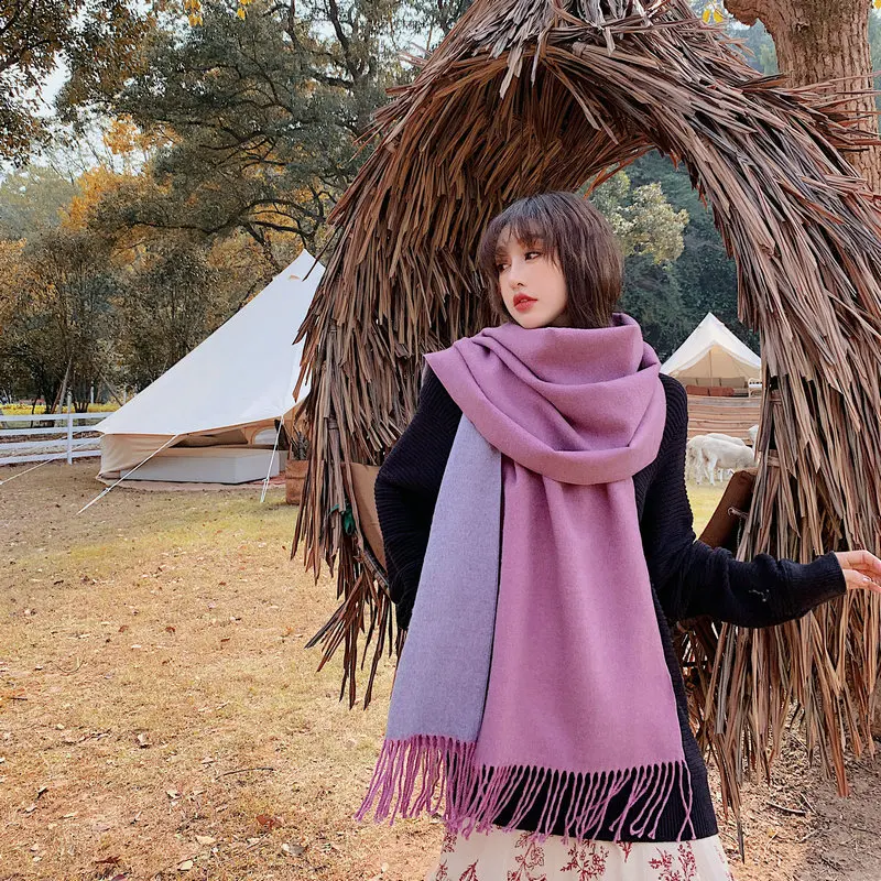 

Double-face Cashmere Like Scarf Women Pashmina Shawl And Wrap Luxury Brand Thick Blanket Stole Bufanda Echarpe Female All-match