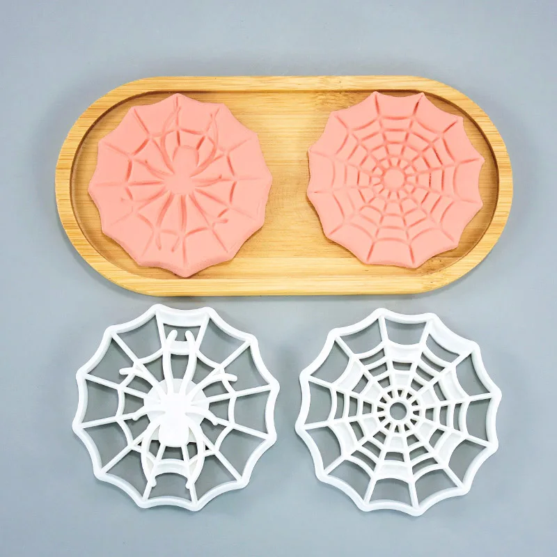 Halloween Spider Web Cookie Cutters Cartoon Spider Plastic Pressable Biscuit Stamp Fondant Chocolate Mold DIY Baking Cake Tool