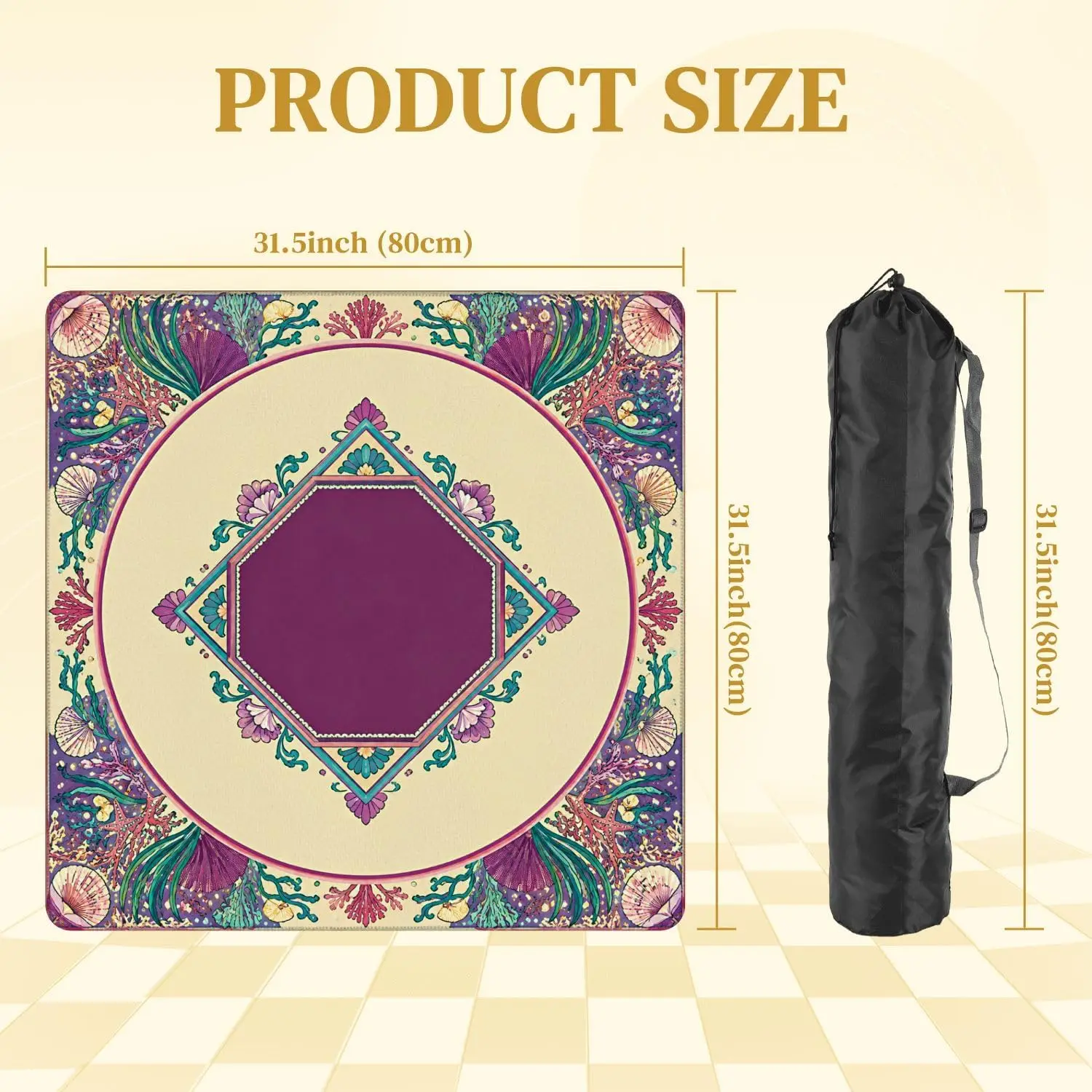 Luxury 3mm Neoprene Gaming Mat 31.5 Inch Tropical Palm Hex Floral Border Non-slip Noise Reduction for Mahjong Card Games