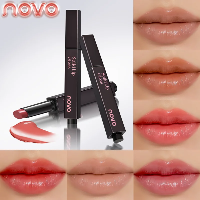 Lápiz labial hidratante con espejo, brillo de labios sólido con brillo de agua, fórmula nutritiva duradera con aceite de ricino y semilla de girasol