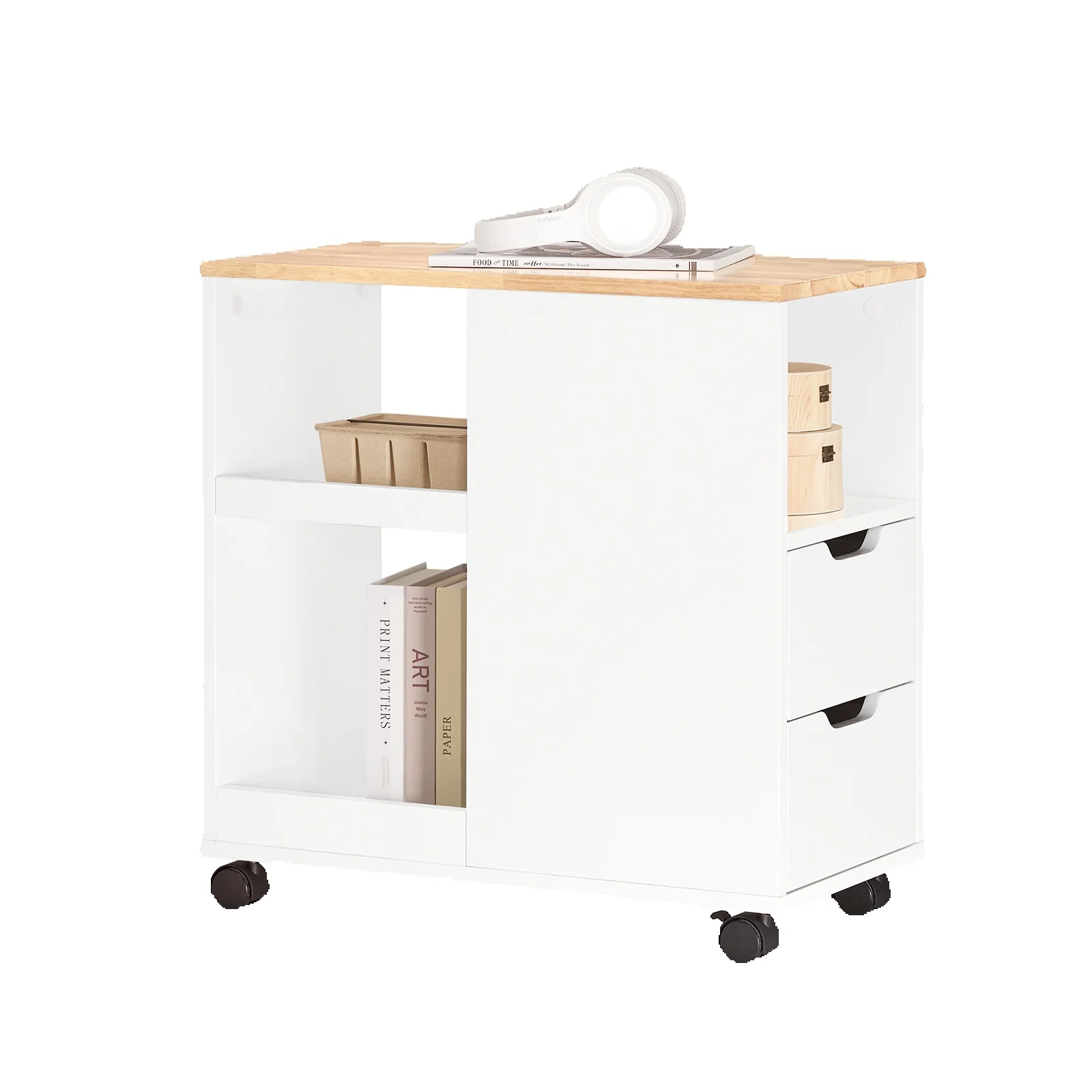 SoBuy FBT130-WN Druckertisch mit Rollen Druckerständer Druckerschrank Rollcontainer mit Fächern Bürowagen Beistellwage