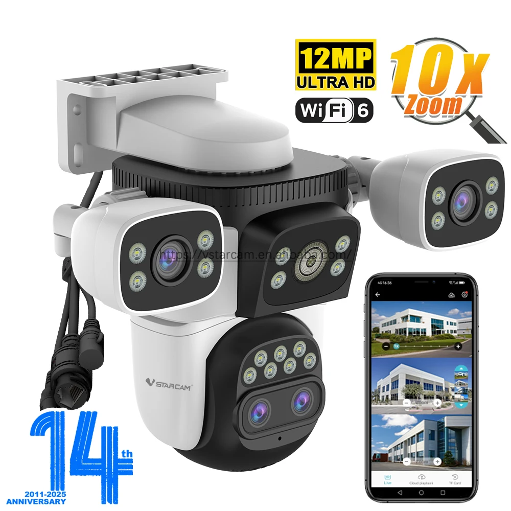 

июля003 2025 Vstarcam Wi-Fi 12MP HD Солнечная камера видеонаблюдения Видеонаблюдение Открытый 10-кратный зум Двойной объектив IP-камера