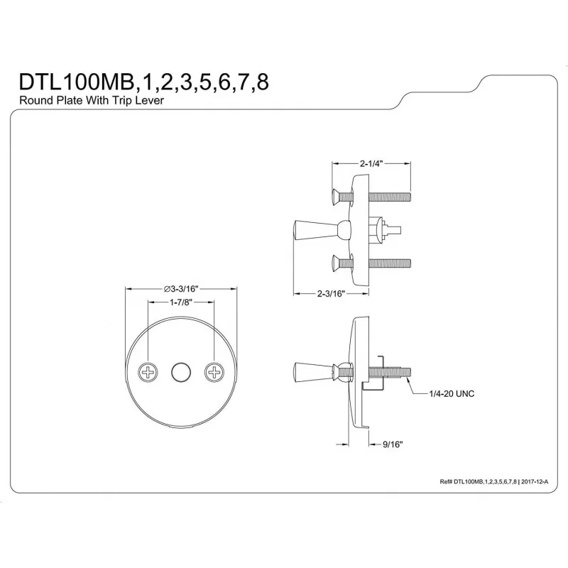 DTL107 Round Overflow Plate with Trip Lever Drain, Brushed Brass,3-3/16 Inch Diameter