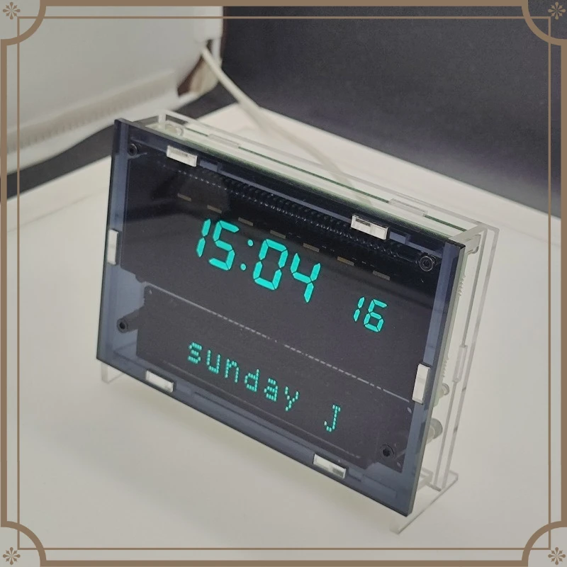 Dual VFD Screen Desktop Clock, WiFi NTP Global Time Sync VFD Vacuum Fluorescent Display Clock, Retro Desk Decor Ornament