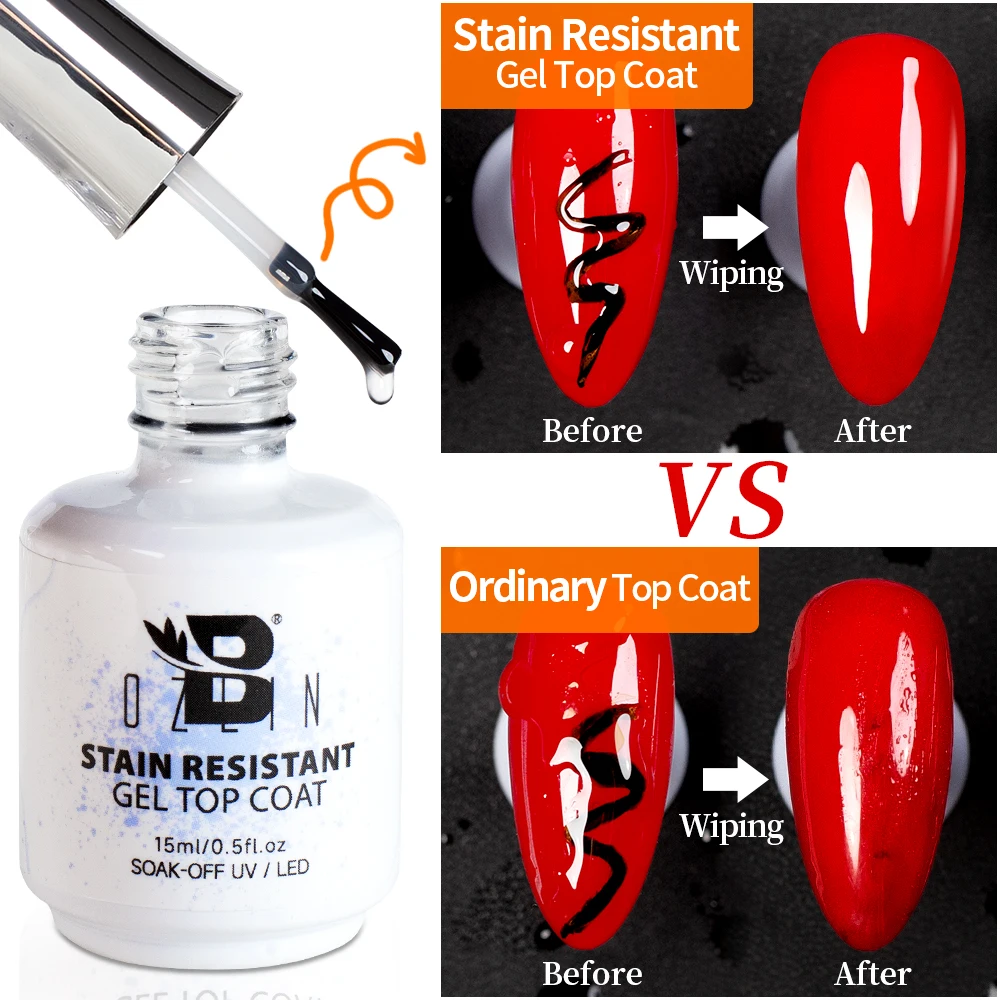 

BOZLIN 15ml Stain Resistant Gel Top Coat Nail Polish Semi Permanent Soak Off UV Gel Function Top Coat For Nail Art Manicure